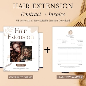 Formulario de consulta sobre extensiones de cabello, formulario de admisión de clientes, exención de responsabilidad, información de salud del cliente, consulta con el estilista, formulario de salón
