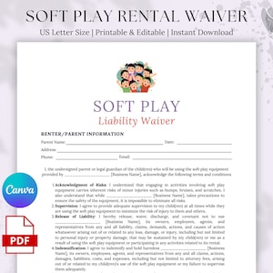 Soft Play Waiver Form | Indoor Playground Release of Liability Template | Soft Play Equipment Rental Business | Editable and Printable