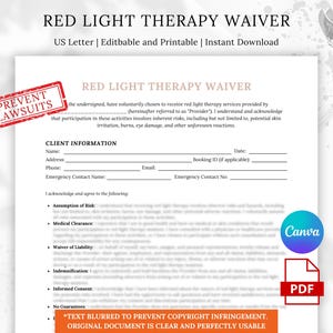 赤色光療法の免責条項、赤外線ベッド/LEDフェイシャルライト、クライアント同意書、光バイオモジュレーション、単一ページ、PBM、LLLT