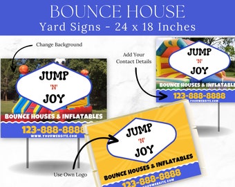 Editable Bounce House Business Card, Flyer & Yard Sign Template (Canva)