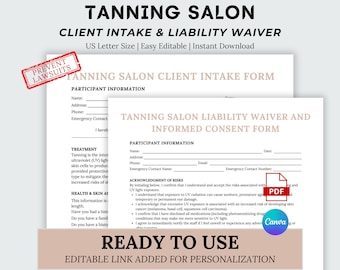 Printable Tanning Salon Client Intake Form & Liability Waiver Bundle PDF, Editable in Canva