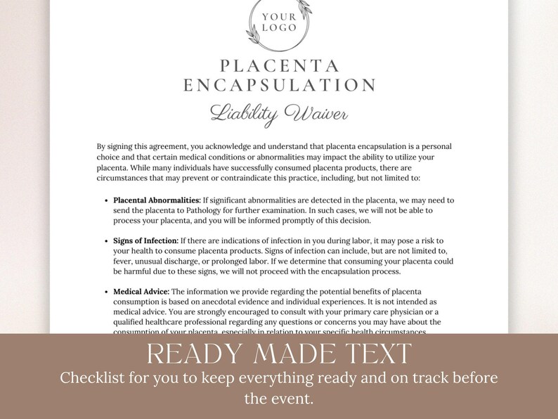 Placenta Encapsulation Contract & Waiver, Birth Doula Forms ...