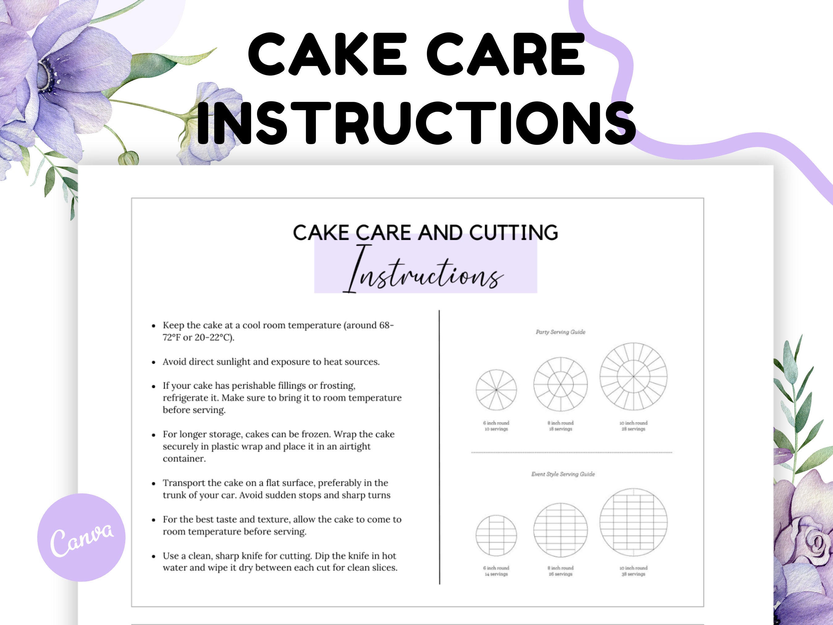 Customizable Cake Order Form, Cake Contract Template, Cake Care ...