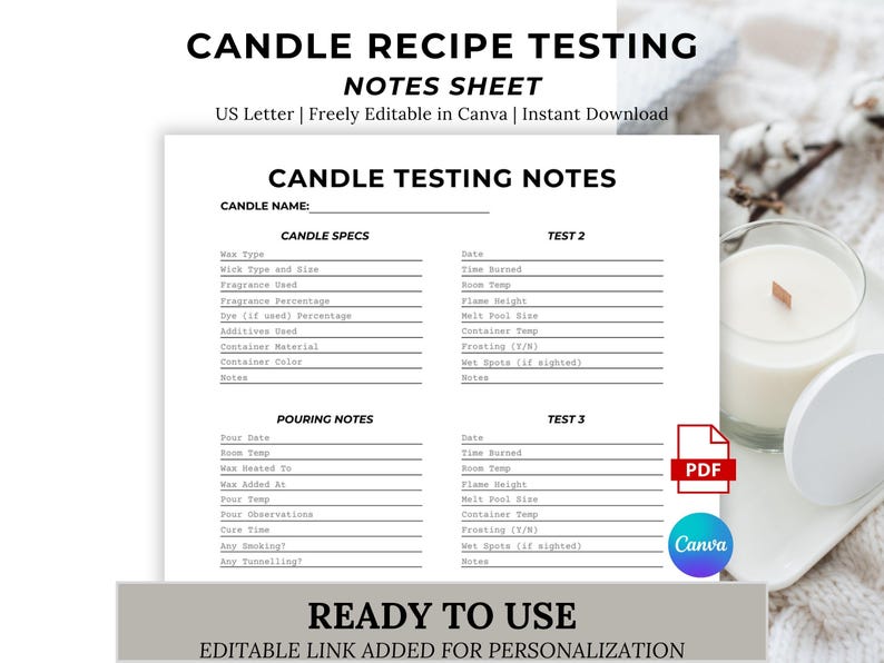 Candle Making Notes Candle Testing Notes Sheet Template: Customizable Canva (digital ...