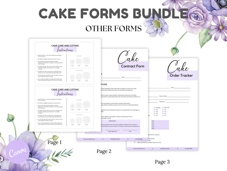 Customizable Cake Order Form, Cake Contract Template, Cake Care ...