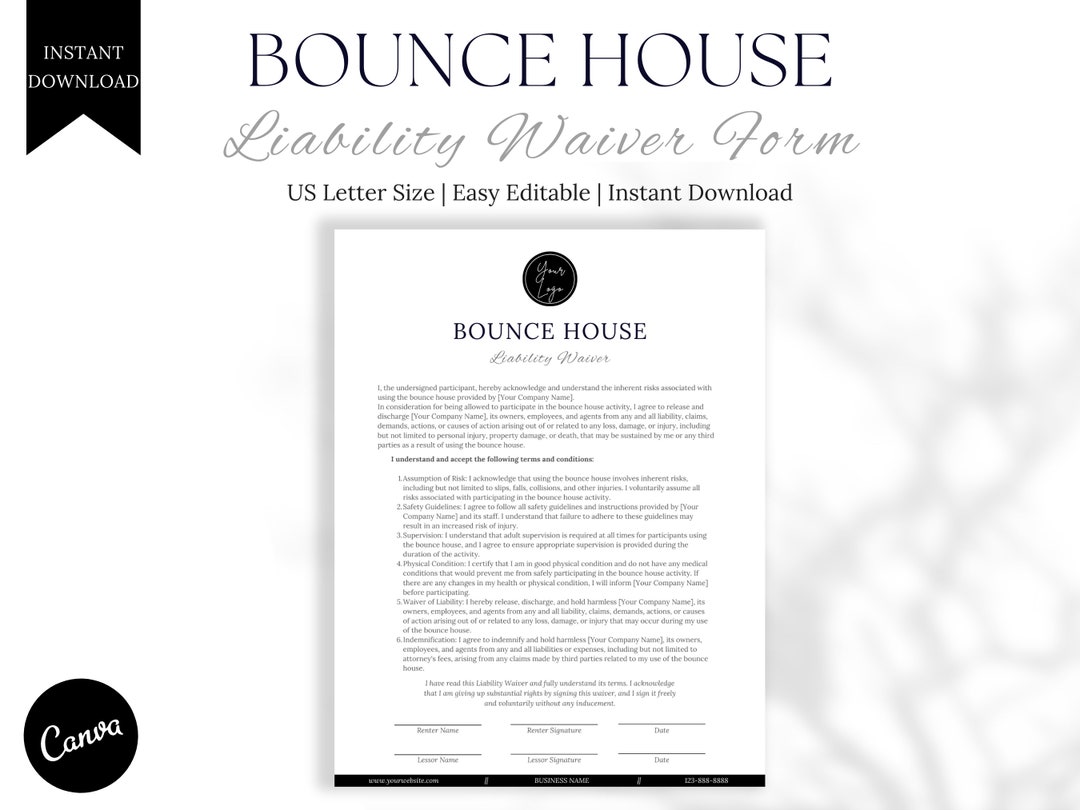 Bounce House Waiver Form Release of Liability Template Editable and Printable Inflatables Rental