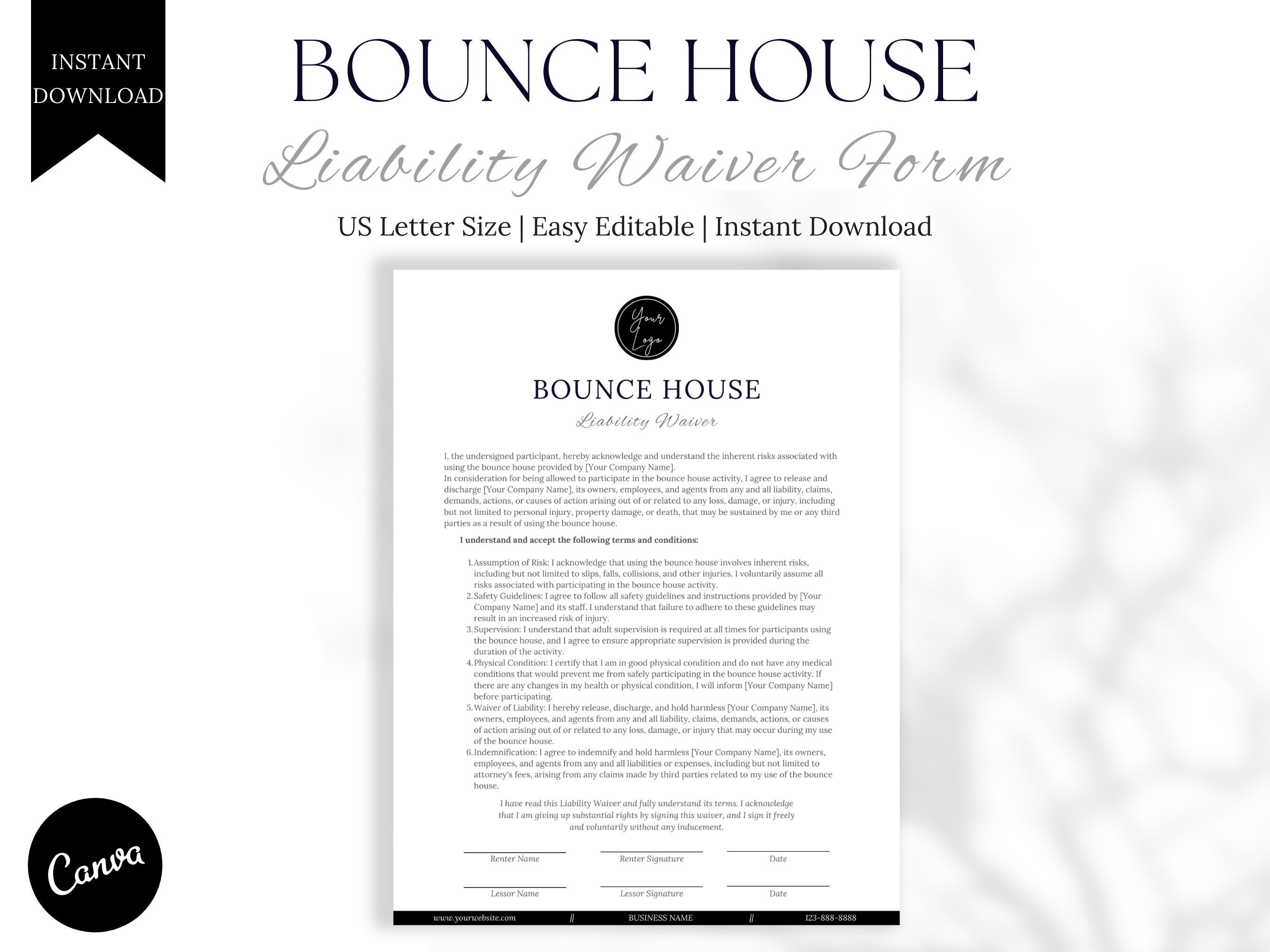 Bounce House Waiver Form Release of Liability Template Editable and Bounce House Waiver Form Release of Liability Template Editable and