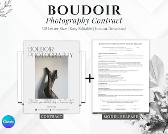 Editable Boudoir Photography Contract, Includes retainer, payments, cancellation, copyright, legal miscellany, Erotic Photography, Canva