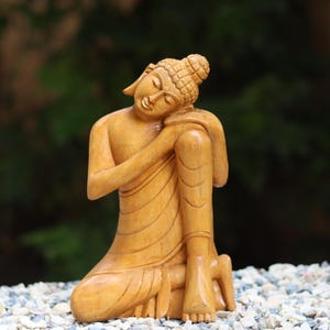 Feng Shui wooden buddha statue in resting pose for home decor living room meditation accessories, spiritual decor Buddha decor Height 6 Inch