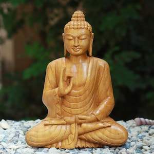 Feng Shui wooden buddha statue for modern home decor living room meditation accessories, spiritual decor made of Natural Teak Wood- 6 Inch