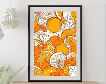 Orange Fruit Wall Art | Market Poster | Graphic Print | Handmade | Illustrated | Printable | Digital Download | Farmhouse Vintage Decor