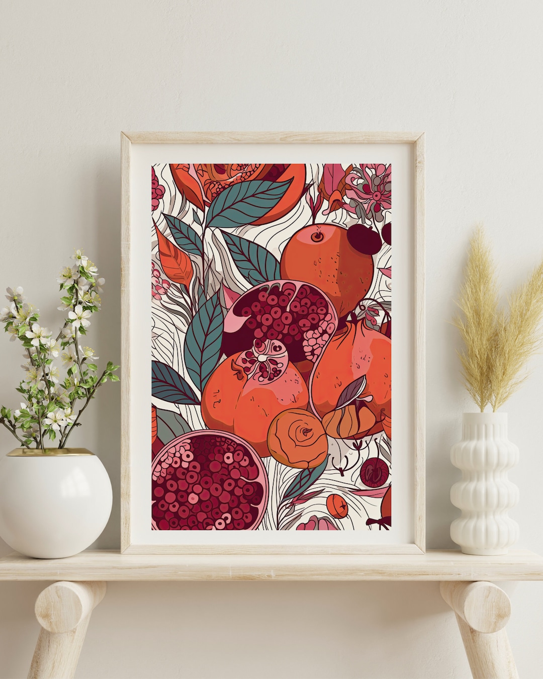 Pomegranate Wall Art Market Poster Graphic Print Handmade Illustrated