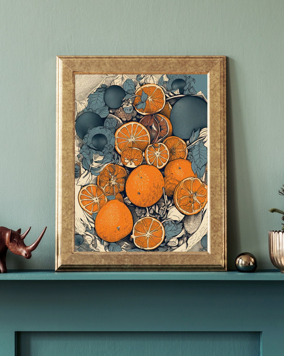 Orange Fruit Wall Art Market Poster Graphic Print Handmade Illustrated