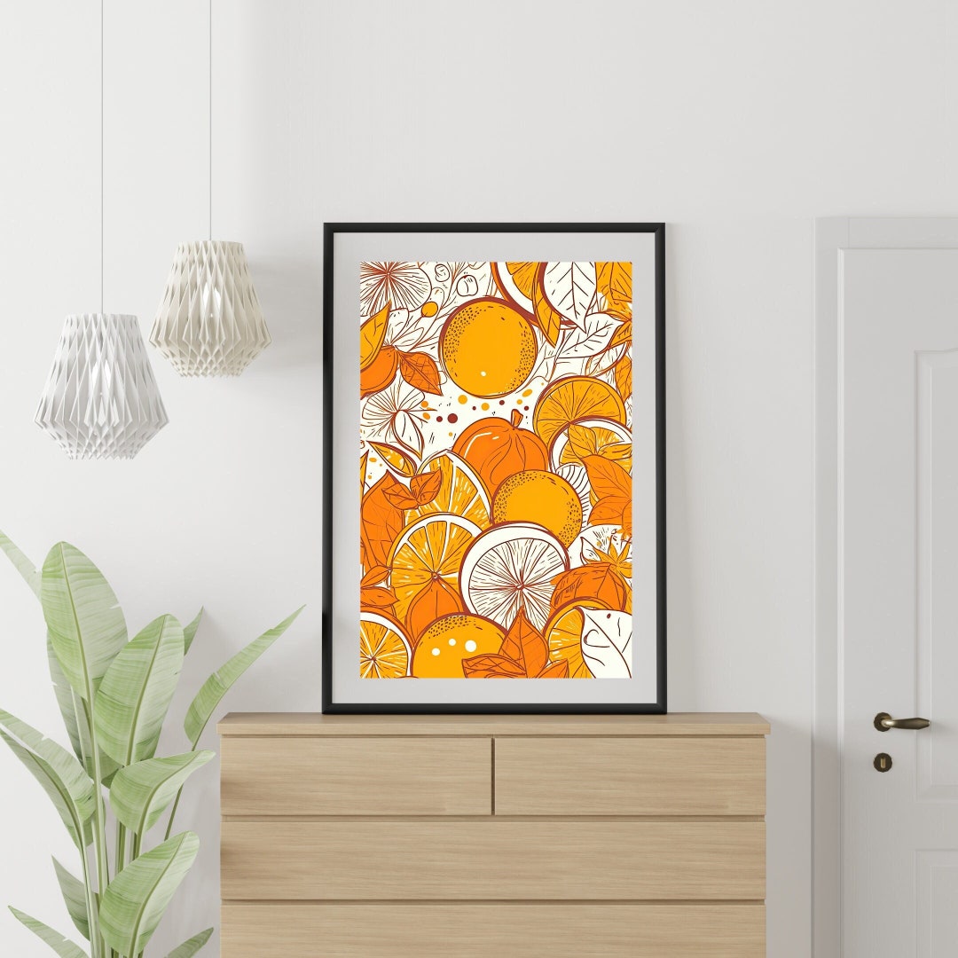 Orange Fruit Wall Art Market Poster Graphic Print Handmade Illustrated