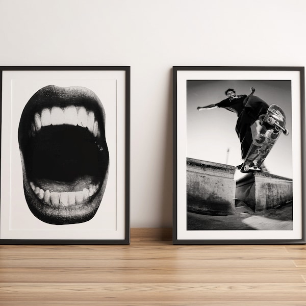 Set van 2 Streetwear Posters, Stussy, Streetwear, Skateboarden, Skateboarden poster, Hypebeast Poster, Digitale Poster, Retro, Trendy, B&W