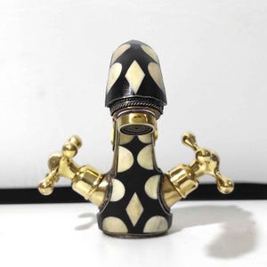 Moroccan Brass & Bone Faucet | Unlacquered Brass Sink Faucet | Handmade Resin Bathroom Faucet | Custom Gooseneck Basin Faucet