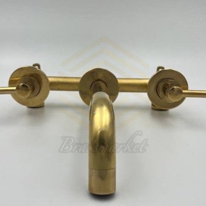 Vintage-Inspired Solid Brass Wall Mount Faucet - Unlacquered Brass Finish for Bathroom, sink faucet