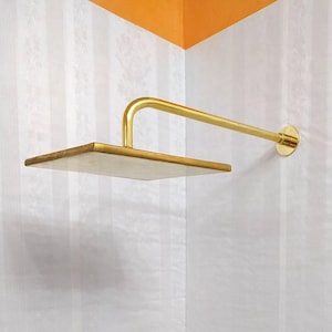 Unlacquered Brass Shower System – Square Rain Head, Cross Handles, Wall-Mount Solid Brass, Handmade, Customizable Finish