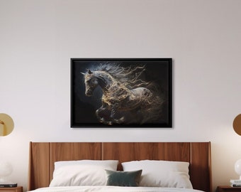 Custom Horse Framed Canvas Art Mystic Energy Equine Print Cosmic Fire Animal Wall Decor Spiritual Fantasy Illustration Electric Aura Decor