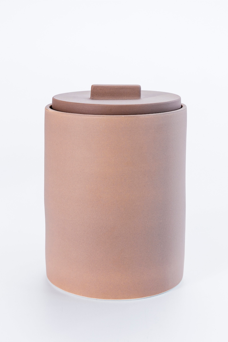 Modern handmade ceramic storage container. Exceptionally handcrafted. Available in white and cinnamon. image 6