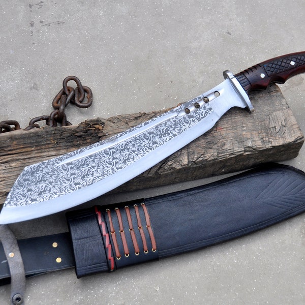 14 inches long Blade Dao Cleaver-Flower pattern -Bush clearing Cleaver-Chopper-Hand forged Cleaver machete-Tempered-sharpen-Ready to use