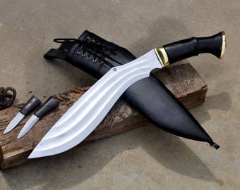 12 inches Long Blade Hand forged  3 chirra  kukri-knife-khukuri-Real working kukri knife-Tempered-sharpen-Ready to use