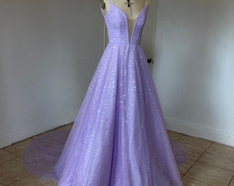 Lilac Galaxy Tulle Dress - Sparkly Celestial Star & Moon tulle Dress
