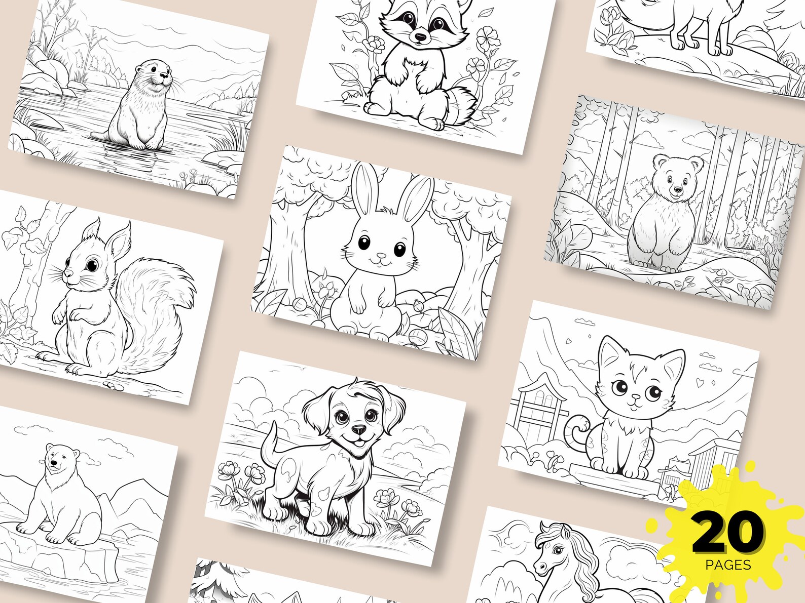 Furry Animals Coloring Pages Printable, Cute Baby Animal Coloring Book ...