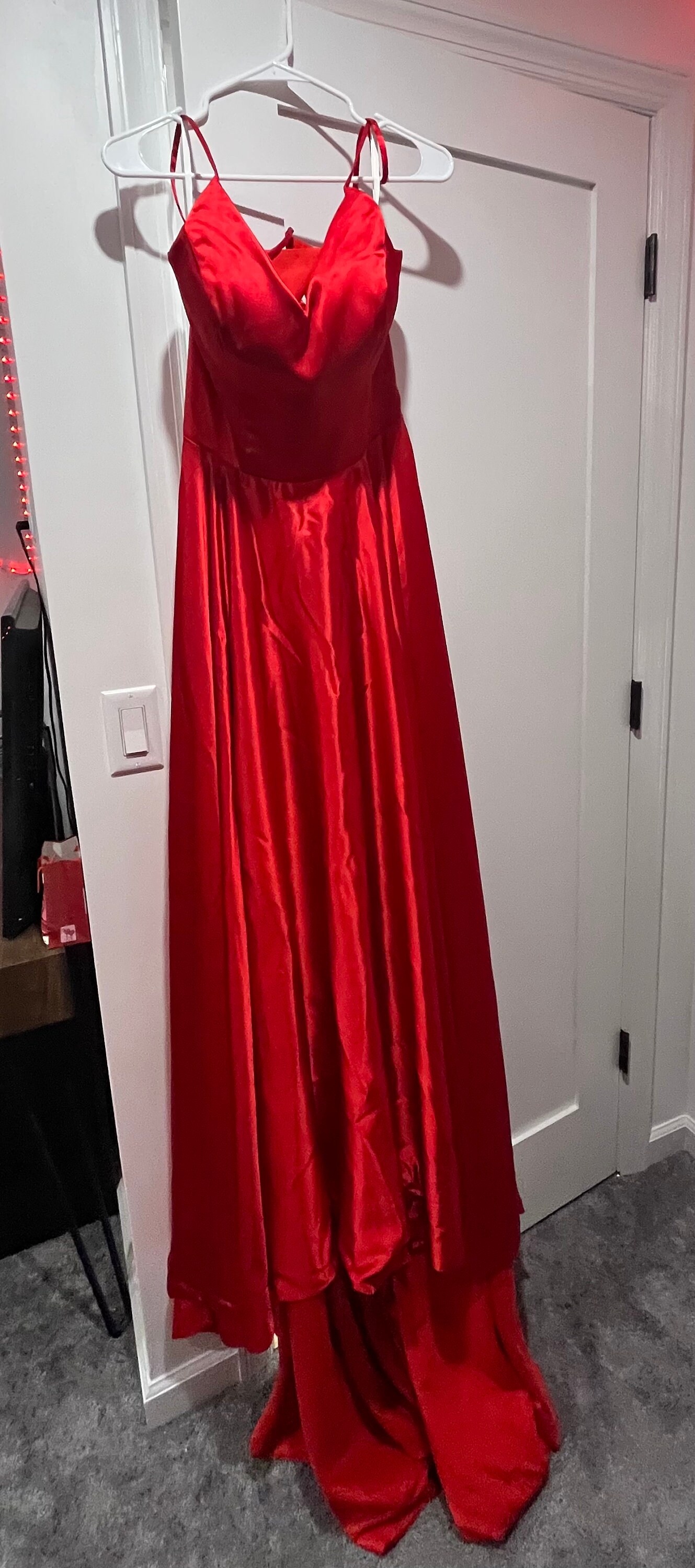 red prom dress size 8 Simple Red Satin Spaghetti Straps Prom Dresses With Slit, Party Dresses, MP787