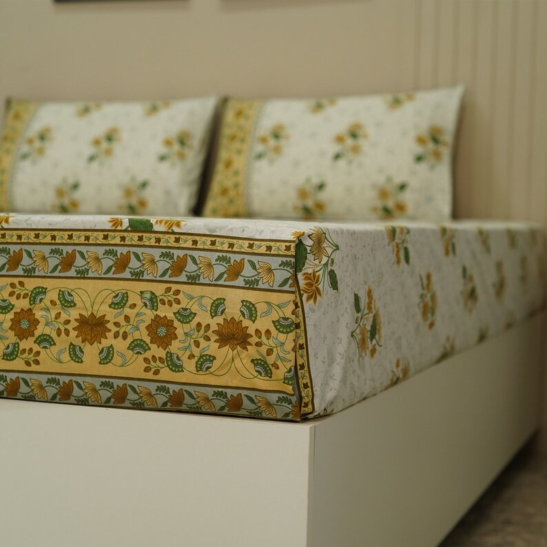 120TC Egyptian Cotton Green Floral King Size Cotton Bedding Etsy