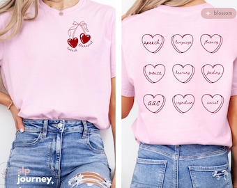 Cherry Hearts Valentines Day Speech Therapy Tee | Gift for SLPs, SLPAs, Grad Student, Speech Language Pathologists | Comfort Colors® Shirt