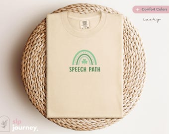 SLP St Patricks Day Green Rainbow Clover Shirt | Comfort Colors Shirt, Cute Pediatric SLP Gift, Size S-4XL