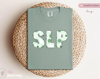 St Patricks Day Speech Therapy Clover Letters Shirt | Comfort Colors Shirt, Cute Pediatric SLP Gift, Size S-4XL