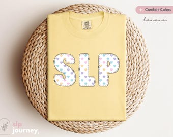 Pastel Hearts Speech Therapy Valentines Day | Gift for SLPs, SLPAs, Graduate Student, Speech Language Pathologists | Comfort Colors® Tee