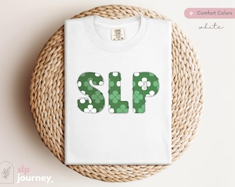 St Patricks Day Speech Therapy Clover Letters Shirt | Comfort Colors Shirt, Cute Pediatric SLP Gift, Size S-4XL
