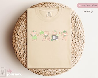 Teddy Bear Trendy St. Patrick Day Speech Therapy Shirt | Comfort Colors Shirt, Cute Pediatric SLP Gift, Size S-4XL