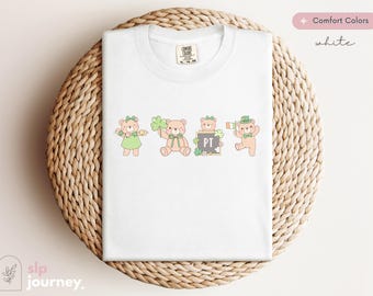 Teddy Bear Trendy St. Patrick Day Physical Therapy Shirt | Comfort Colors Shirt, Cute Pediatric PT Gift, Size S-4XL