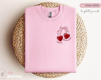 Coquette Vintage Cherry Heart Trendy Valentines Day Crewneck | Speech Therapy, SLP, SLPA, Gifts for Her | Gildan 18000 Sweatshirt