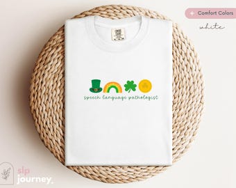St Patricks Day Clover Coin Rainbow Lucky SLP Shirt | Comfort Colors Shirt, Cute Pediatric SLP Gift, Size S-4XL