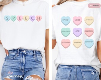 Pastel Candy Hearts Speech Therapy Valentines Day | Gift for SLPs, SLPAs, Grad Student, Speech Language Pathologists | Comfort Colors® Tee