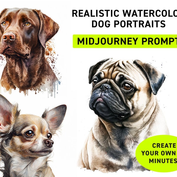 Watercolor Dog Portrait Midjourney Prompt | Create Realistic Watercolor Dog Paintings with AI | AI Dog Portrait Prompt