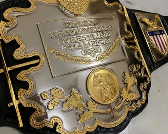 Cinturón de campeón de lucha libre de peso pesado Awa Lawler, zinc de 4 mm, doble chapado. Doble capa. Correa de cuero auténtico. Talla para adulto.
