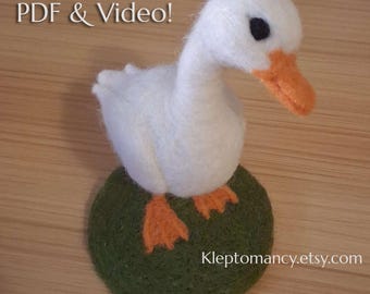 Vídeo y PDF online: Pato o ganso blanco articulado de fieltrado con aguja. Tutorial de nivel intermedio.