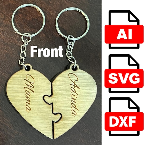 Heart Jigsaw Puzzle Keychain with Heart shaped Knobs and holes. Vector files / SVG DXF Ai