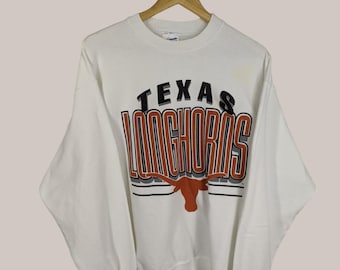 Vintage 90s NCAA University of Texas Longhorns Football Sweatshirt Texas Crewneck Texas Pullover Printed Logo White Color Men’s L