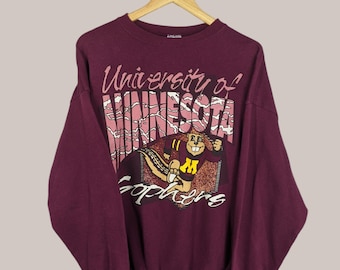 Vintage 90s Minnesota Golden Gophers NCAA Sweatshirt Minnesota Gophers Crewneck Minnesota  Gophers Pullover Printed Logo Red Color Men’s L