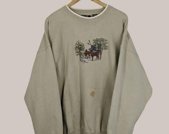 Vintage National Wildlife Hirsch Sweatshirt Hirsch Crewneck Hirsch Pullover Hirsch Pullover National Wildlife Habitat Hirsch Stickerei Logo Beige XXL