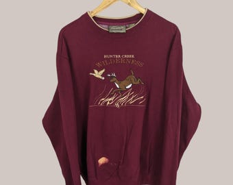 Beunruhigt Vintage National Wildlife Deer Sweatshirt Deer Crewneck Deer Pullover Hirsch Pullover Wildlife Habitat Deer Stickerei Logo Rot XL