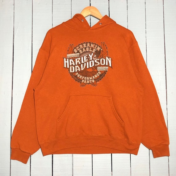 Vintage Harley Davidson Hoodie Harley Davidson Crewneck Harley Davidson Pullover Harley Davidson Printed Logo Orange Colour Saiz Medium Etsy UK