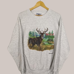 Vintage 90s National Wildlife Deer Sweatshirt Deer Crewneck Deer Sweater Deer Pullover National Wildlife Habitat Deer Logo Gray Size XL